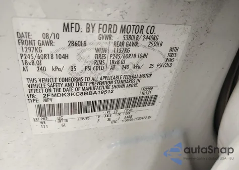 2011 Ford Edge Limited из США, поврежденный, VIN 2FMDK3KC8BBA19512